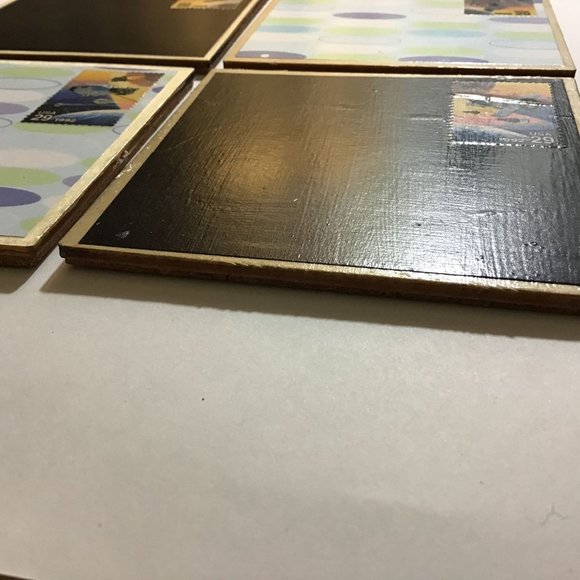 Space Coasters, 4 pack, Postage Stamp Wood Coaster Set with Cork Backing, Drink - Picture 4 of 8